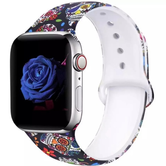 Colorful Day of the Dead Sugar Skull Silicone Watchband for Apple - Picture 2 of 13